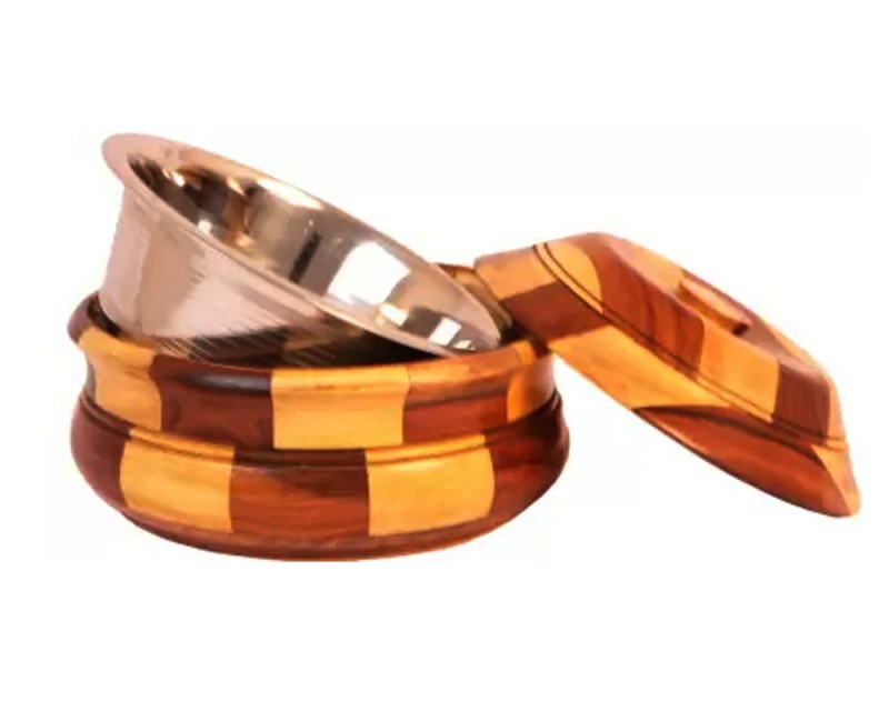 Wooden Chapati Box With Steel Bow