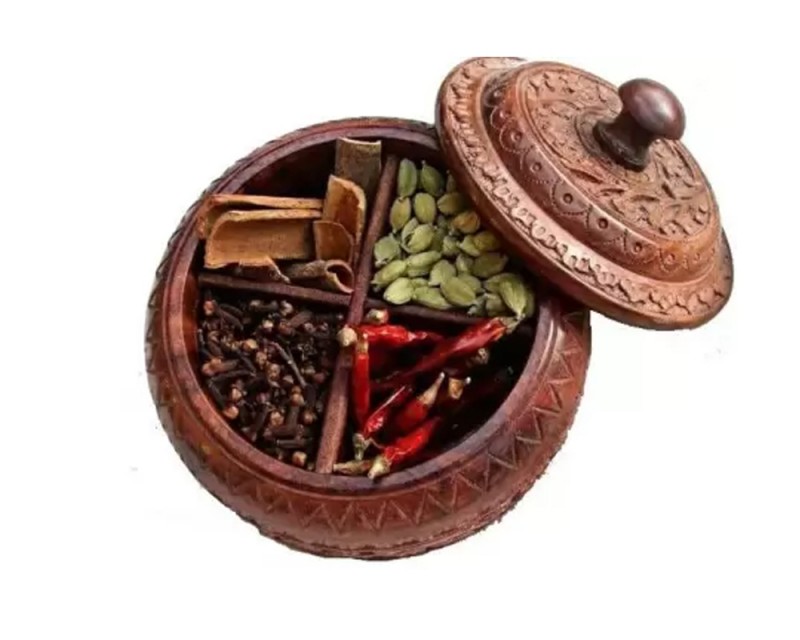 Wooden Brown Hand carved Masala Box