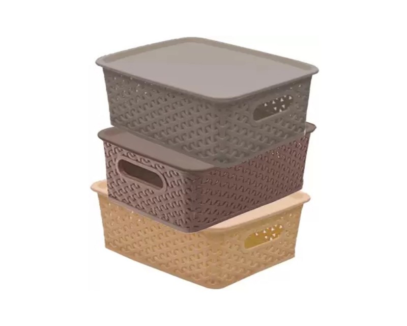 বেতের ঝুড়ি মিনি (3 পিসি সেট) ঢাকনা ছাড়া (জালি নেট)