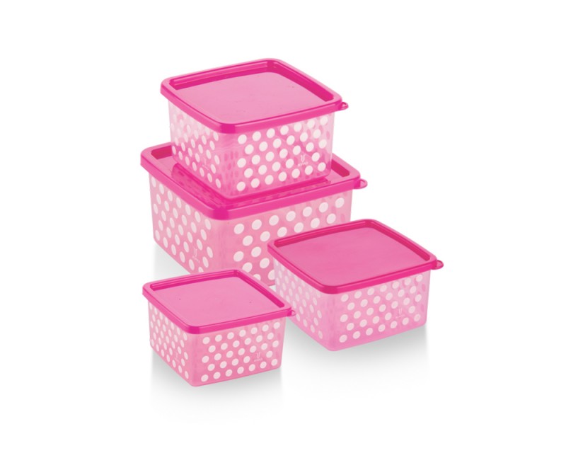 Fresia Container 4 Pcs Set Box (Small, Medium, Big) Polka Print