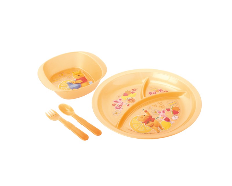 Disney Happy Set 4 Pcs Set (Round Partition Plate  Fork  Spoon & Glass)