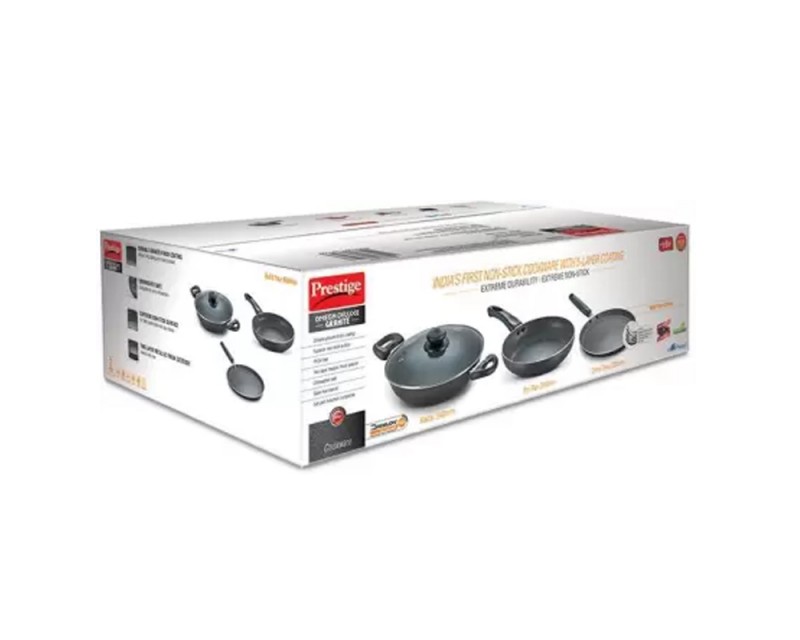 Prestige Omega Deluxe Granite 3 Piece With 1 Glass Lid Kitchen Set
